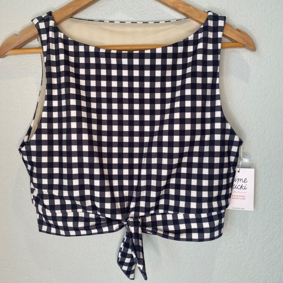 NWT Lime Ricki Black & White Gingham Cropped Top High Waist 2 Piece Bathing Suit - Picture 4 of 11